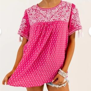 Pink Embroidered Women's Top